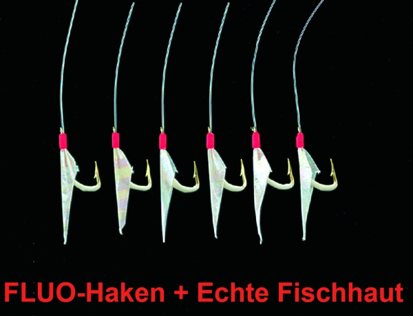 DEGA Heringsvorfach FLUO-Haken + Echte Fischhaut 6 Haken #5